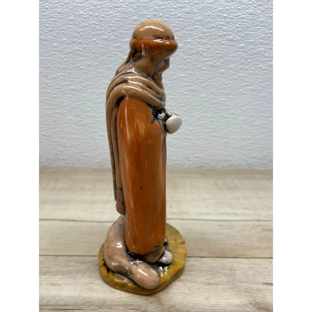 Vtg Unbranded Ceramic Nativity Figurine Standing Shepherd With Dog